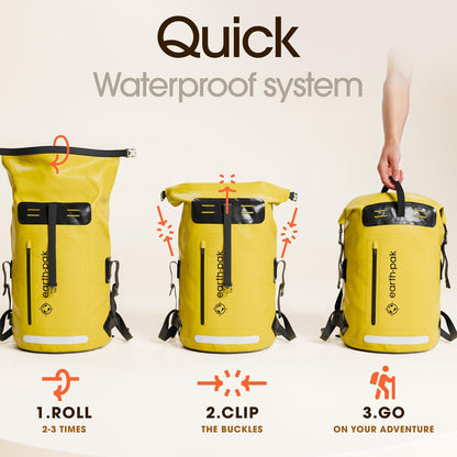 Waterproof Dry Bag Backpack 35L - Kayaking Boating Fishing Rafting Marine | Yellow 35L Dry Bag: 500D PVC, Abrasion Resistant Build, IPX8 Phone Case for River and Lake Trips
