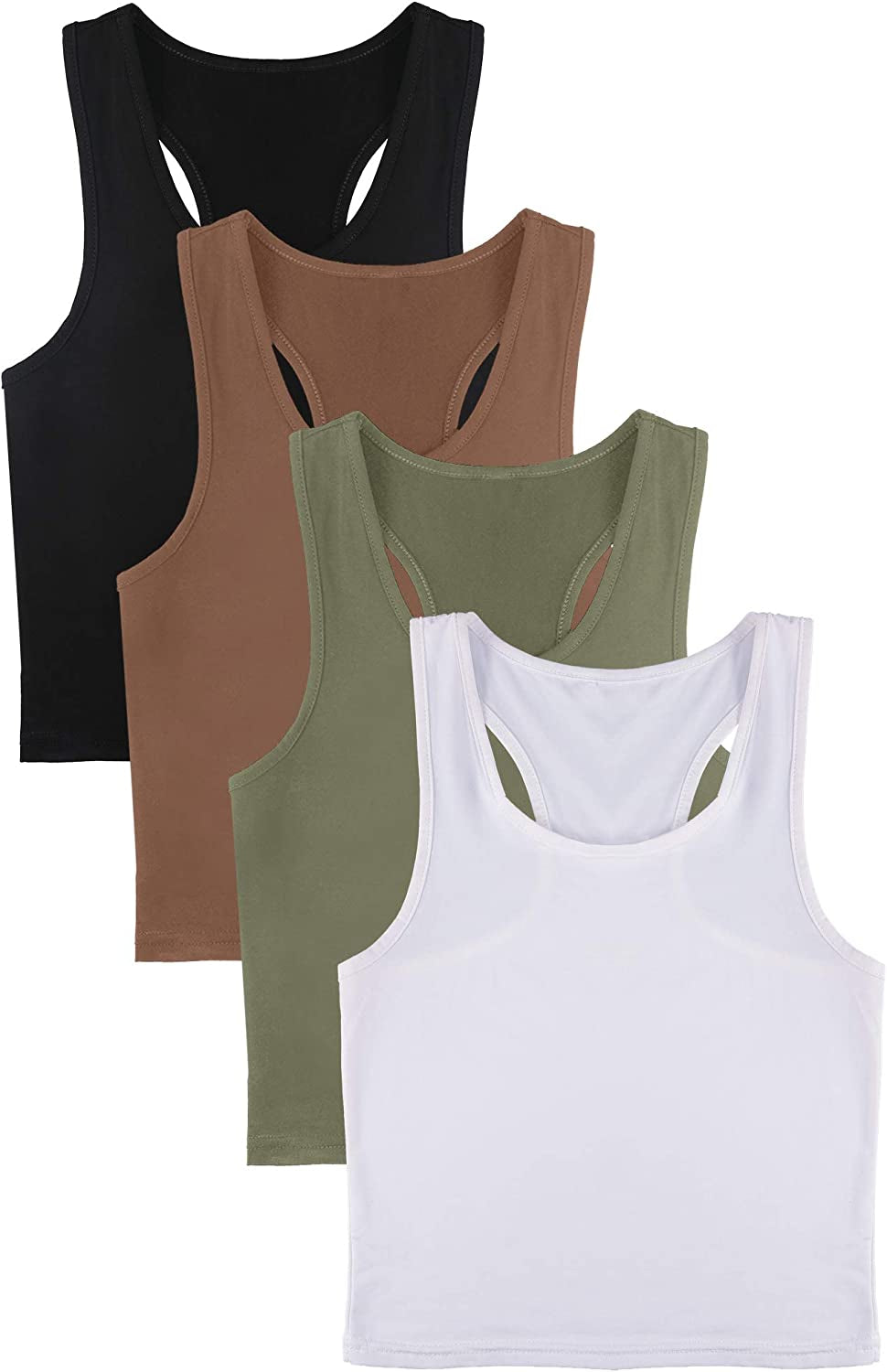 Geyoga 4 Pieces Basic Workout Crop Tank Tops Sleeveless Racerback Sport Tank Top for Women Yoga Running