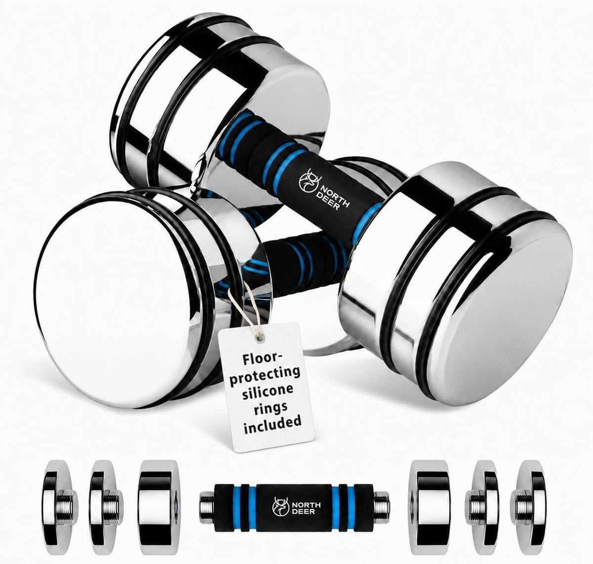 Northdeer Steel Dumbbells Ultracompact & Adjustable Chrome Dumbbell