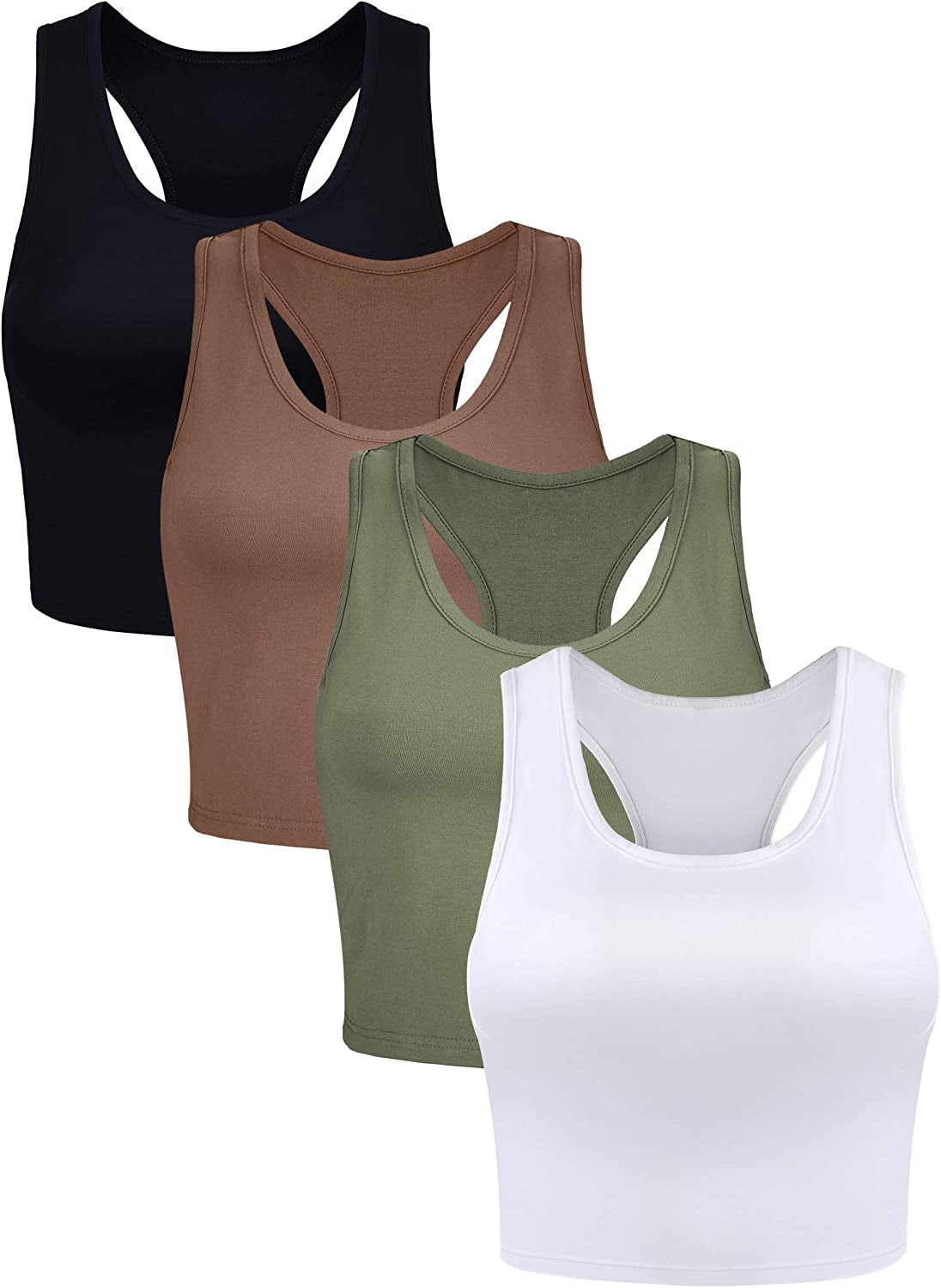 Geyoga 4 Pieces Basic Workout Crop Tank Tops Sleeveless Racerback Sport Tank Top for Women Yoga Running