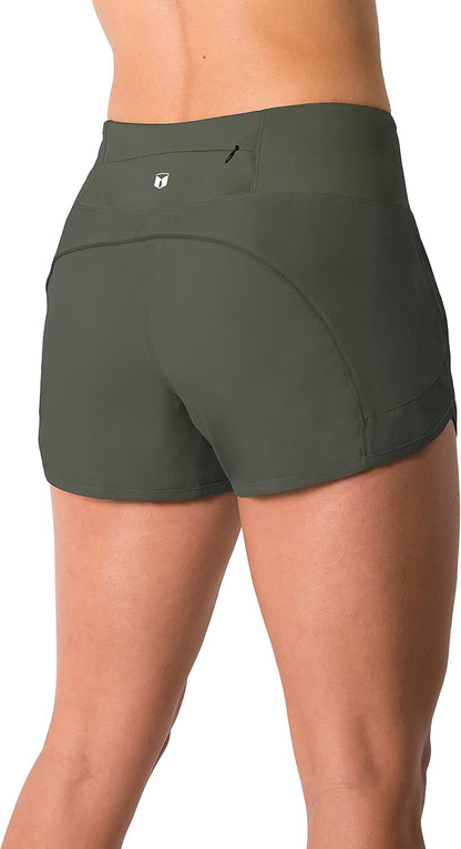 Tough Mode Womens 3" Lightweight Running WOD Volleyball Shorts Workout Mesh Liner Zip Pocket