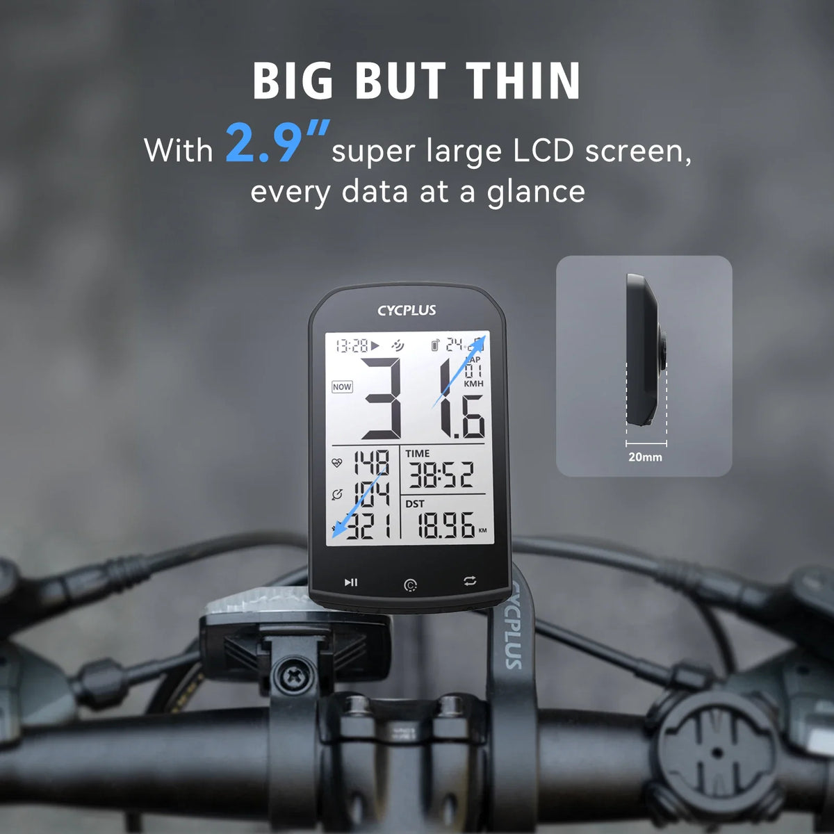 CYCPLUS M1+Z1 Cycling GPS Wireless Bike Computer with BLE 5.0/ANT+ with 2.9" LCD Screen Auto Backlight IPX6 Waterproof