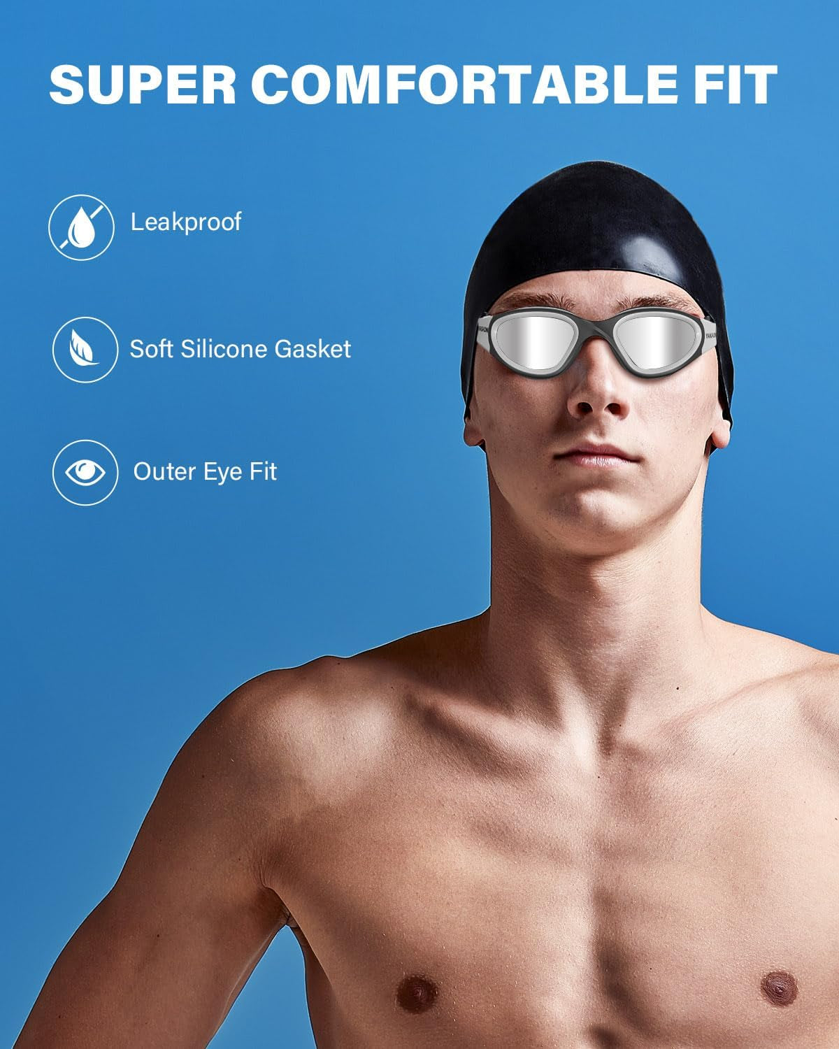 YAKAON Swimming Goggles Adult, Polarized Anti-Fog UV400 No Leak